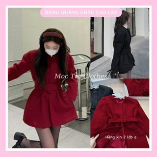 Áo dạ đai eo cổ tròn Quảng Châu thiết kế dáng ngắn chùm mông siêu xinh, Áo khoác thu đông nữ dự tiệc rẻ đẹp