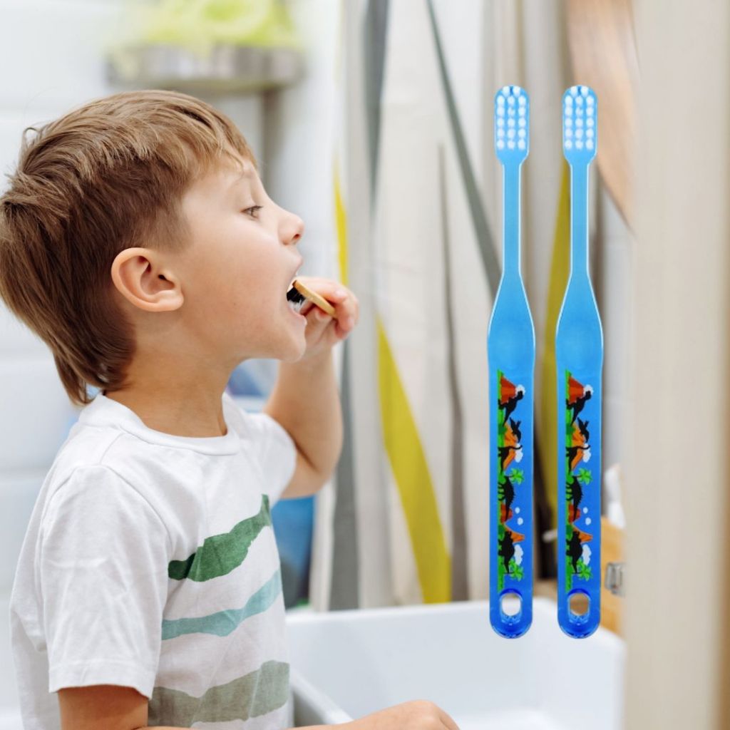 Bàn Chải Đánh Răng Cho Bé Annecy Kids Màu Xanh Khủng Long (Set 2 Cây)