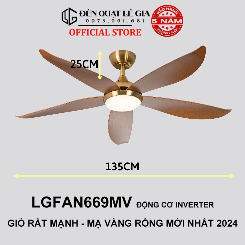 Ảnh Quạt Trần Đèn Trang Trí Phòng Khách LÊ GIA LGFAN669G - Chiều Cao 25cm - Sải Cánh 135cm - Bảo Hành 5 Năm 1