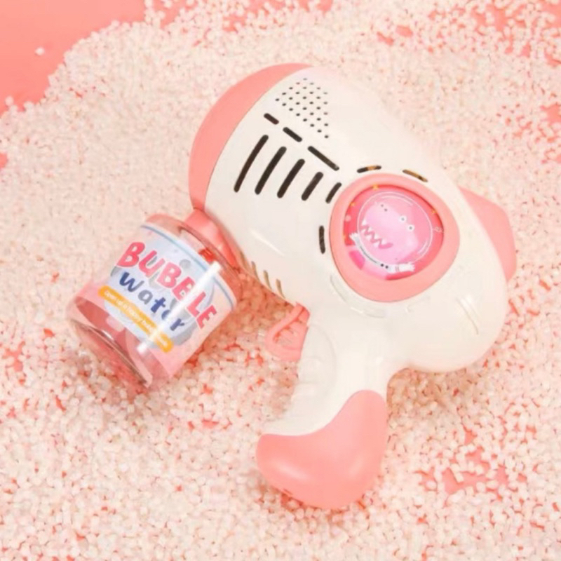 Máy đồ chơi bắn bong bóng xà phòng + 1 lọ nước xà phòng có 2 màu xanh, hồng