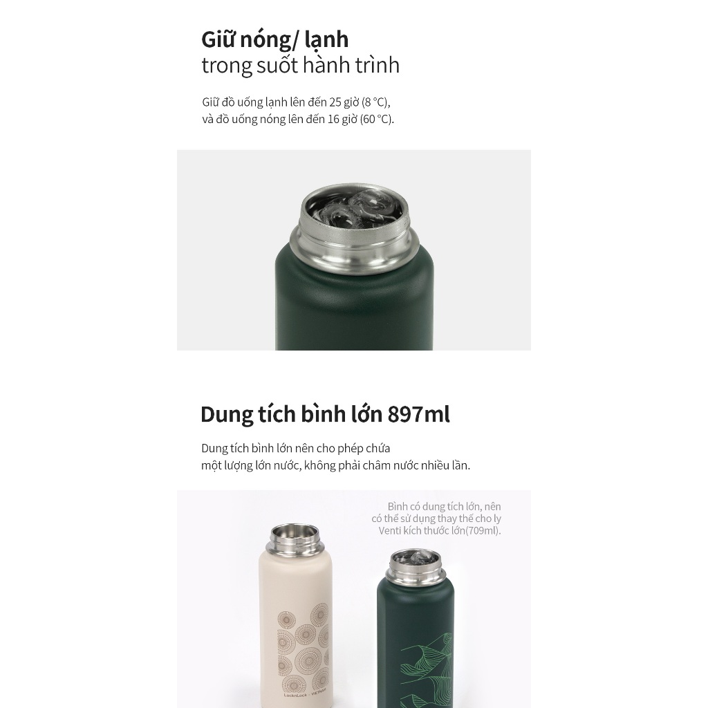 Bình giữ nhiệt LocknLock Riga Tumbler Vietnam Edition 897ml LHC4160 , kèm cọ rửa và ống hút - K-MALL