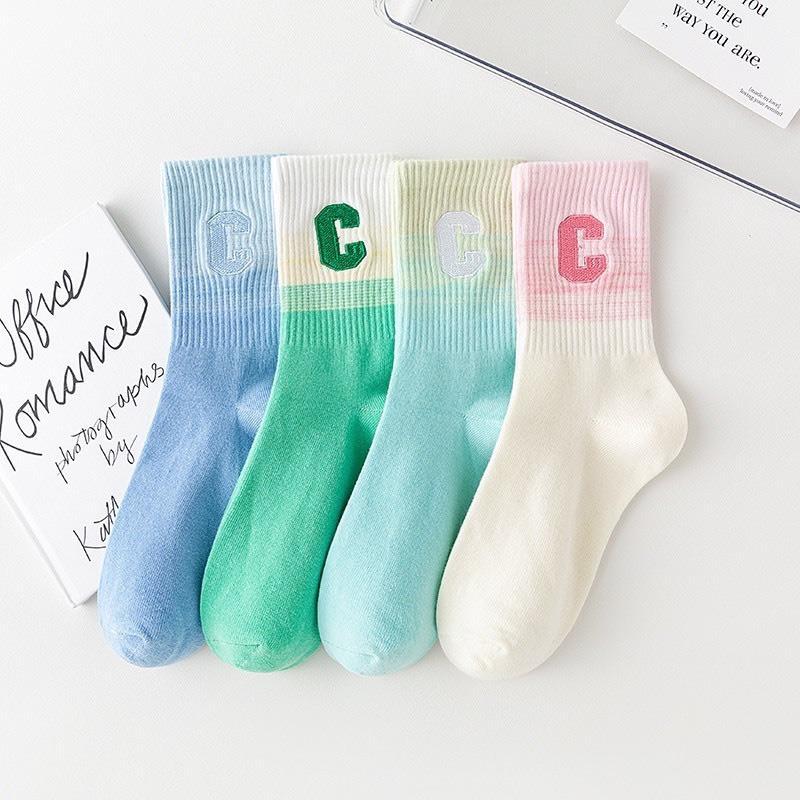 [SET 10 đôi] Tất Chữ C Màu Loang Siêu Hot Hit- Tất cao cổ nữ