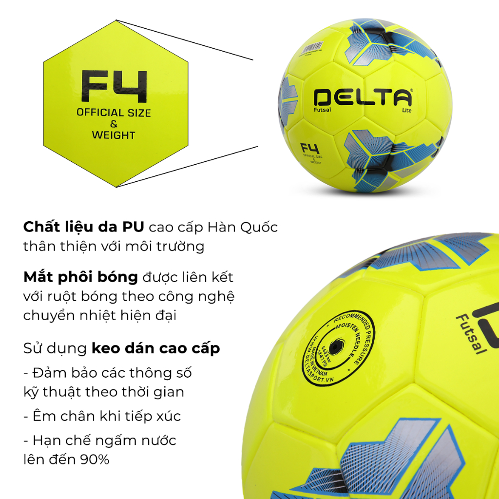 Ảnh Bóng Đá DELTA FUTSAL Lite Size 4 Da PU Dán Ép Nhiệt Chơi Trên Sân 5 Cỏ Nhân Tạo, Trong Nhà 3696-4D 2