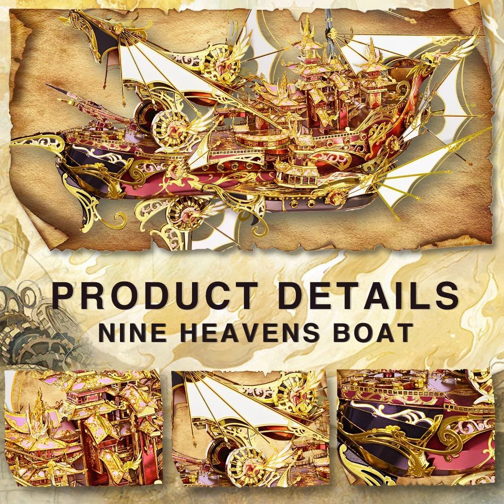 Ảnh Mô Hình Kim Loại Lắp Ráp 3D Piececool Tàu Cửu Châu (701 mảnh, Nine Heavens Boat) P337-KG - MP1208 1