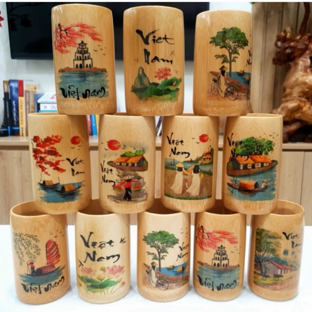 Cốc tre - ly tre vẽ phong cảnh | Shopee Việt Nam