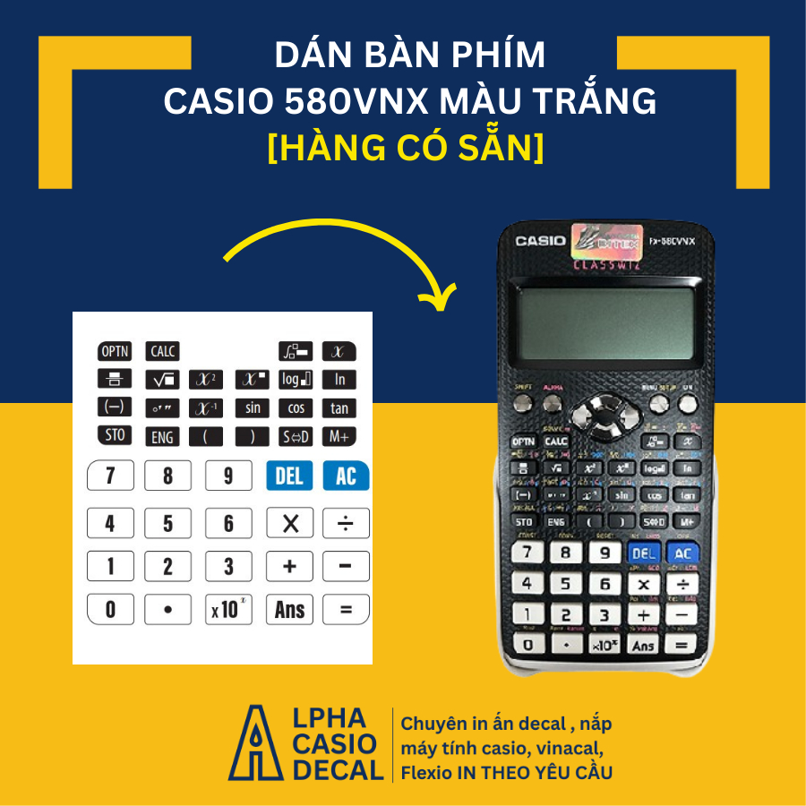 Miếng STICKER dán bàn phím màu trắng nguyên bản máy tính casio fx ...