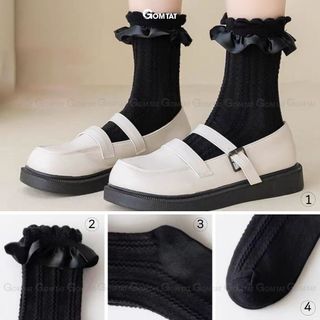 Tất ren trắng cao cổ nữ chụp kỷ yếu GOMTAT, vớ lolita với thiết kế viền ren, cổ bèo siêu xinh - HOT-1802