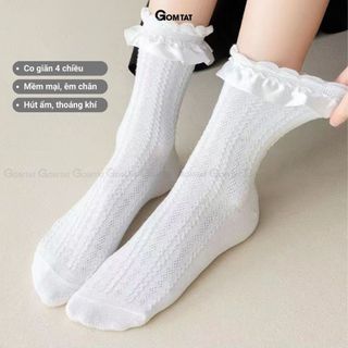 Tất ren trắng cao cổ nữ chụp kỷ yếu GOMTAT, vớ lolita với thiết kế viền ren, cổ bèo siêu xinh - HOT-1802
