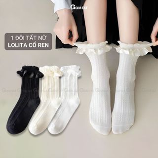 Tất ren trắng cao cổ nữ chụp kỷ yếu GOMTAT, vớ lolita với thiết kế viền ren, cổ bèo siêu xinh - HOT-1802