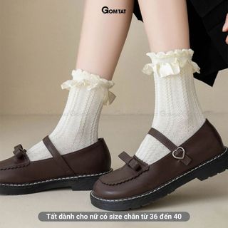 Tất ren trắng cao cổ nữ chụp kỷ yếu GOMTAT, vớ lolita với thiết kế viền ren, cổ bèo siêu xinh - HOT-1802