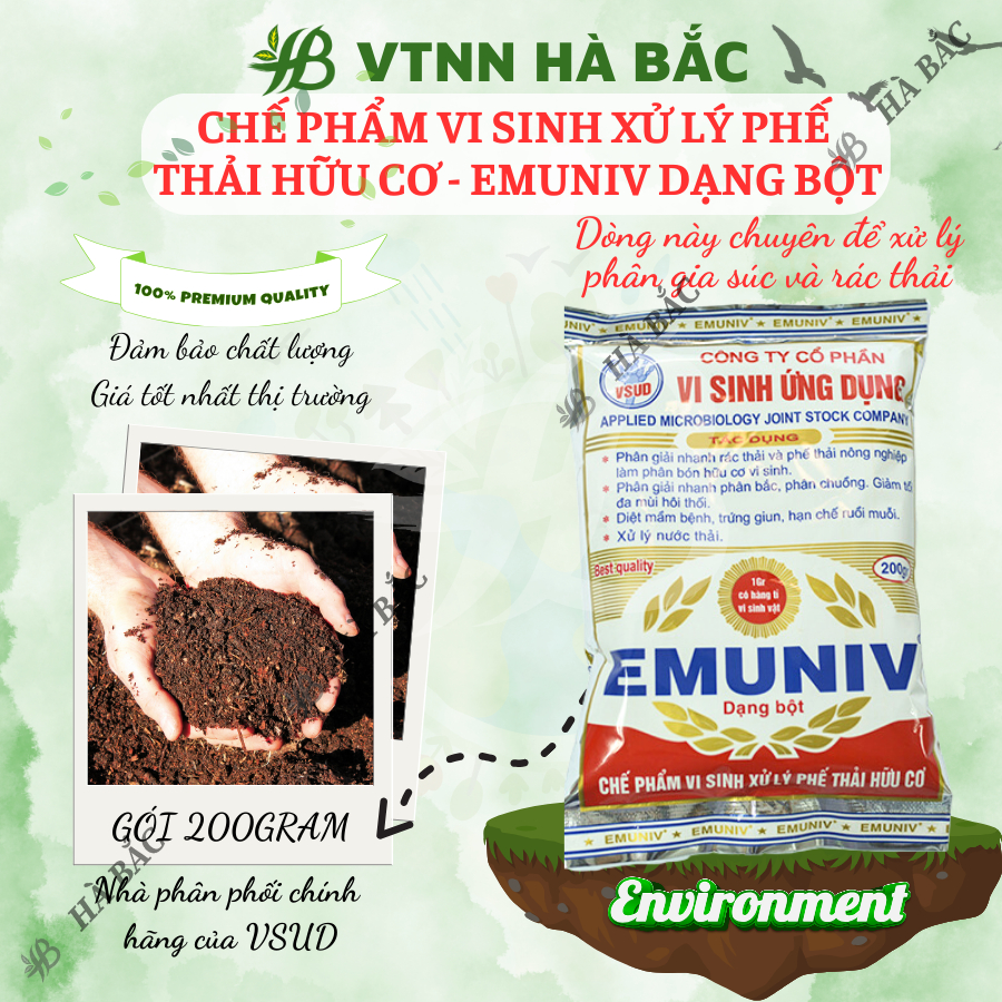 Chế phẩm vi sinh xử lý phế thải hữu cơ - EMUNIV dạng bột (gói 200gram)