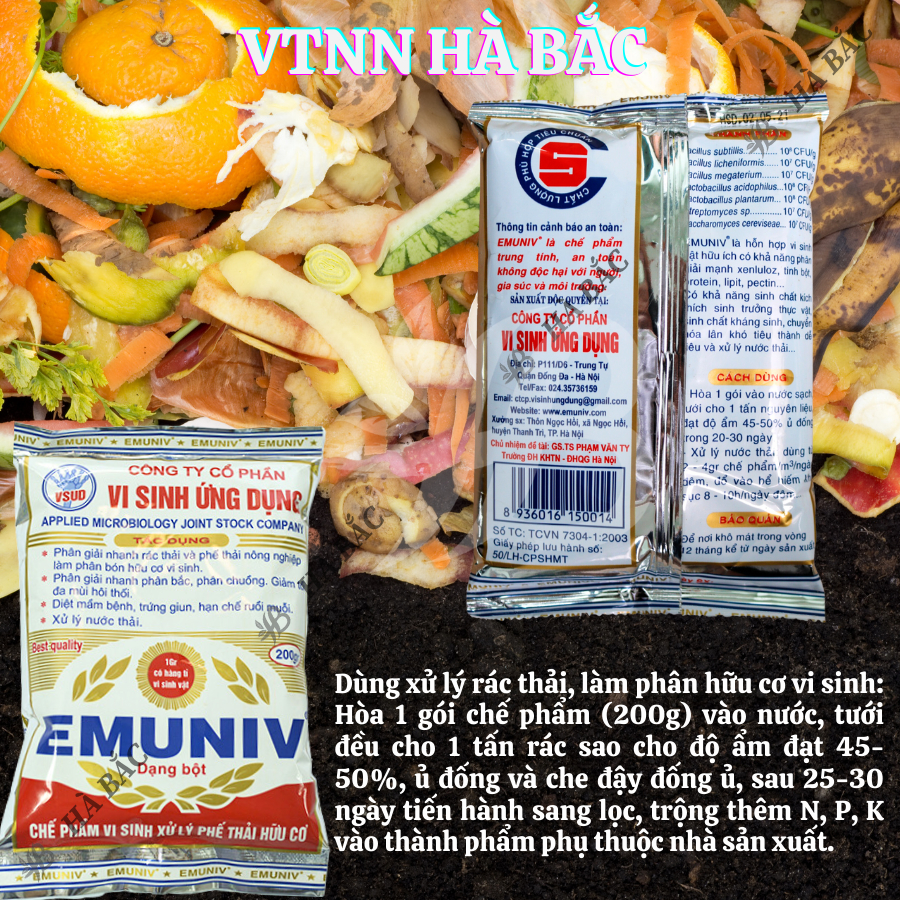 Chế phẩm vi sinh xử lý phế thải hữu cơ - EMUNIV dạng bột (gói 200gram)