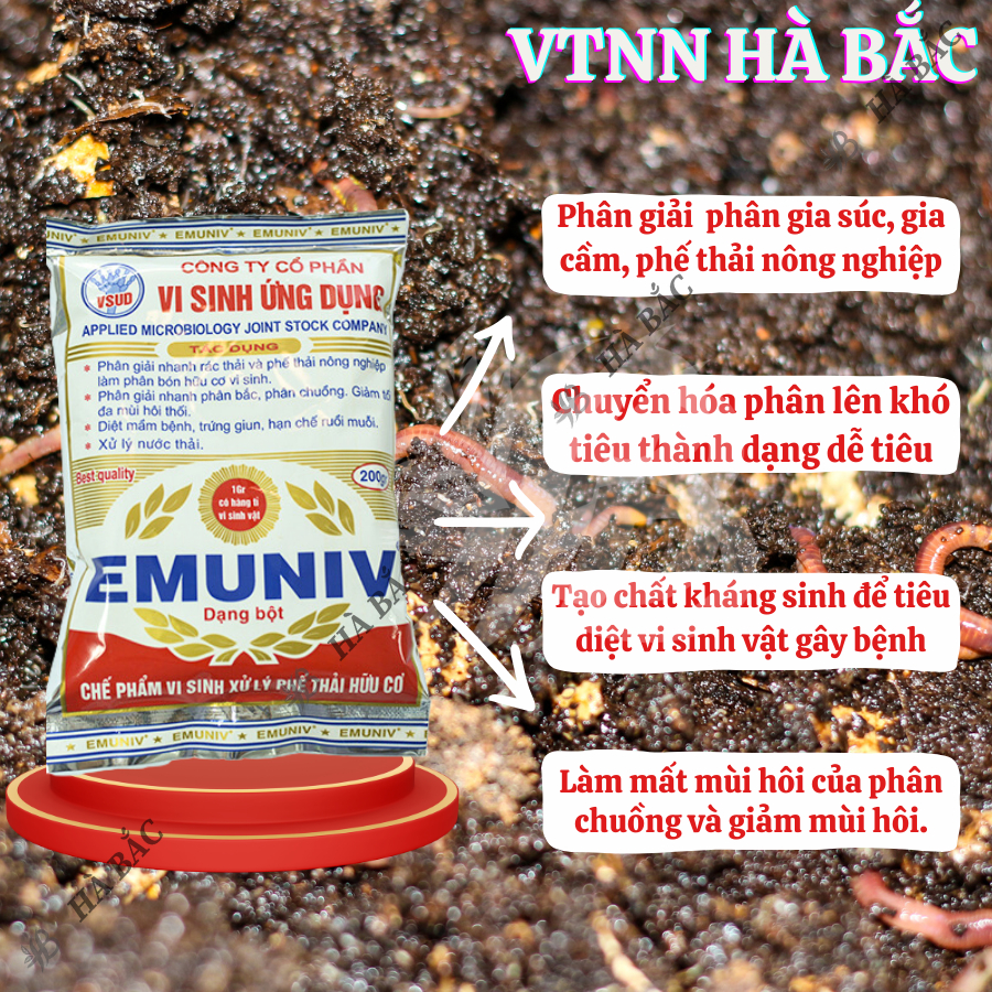 Chế phẩm vi sinh xử lý phế thải hữu cơ - EMUNIV dạng bột (gói 200gram)