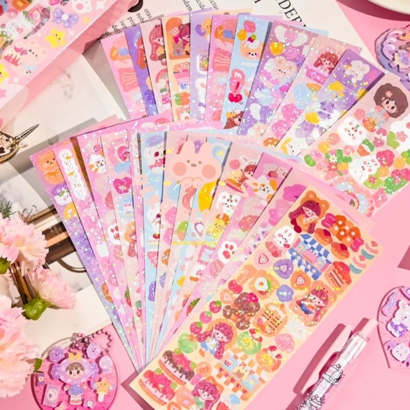 Set 100 miếng dán trang trí sổ, sticker dán trang trí nhiều mẫu trang trí ảnh idol, toploader, ánh hologram siu rẻ