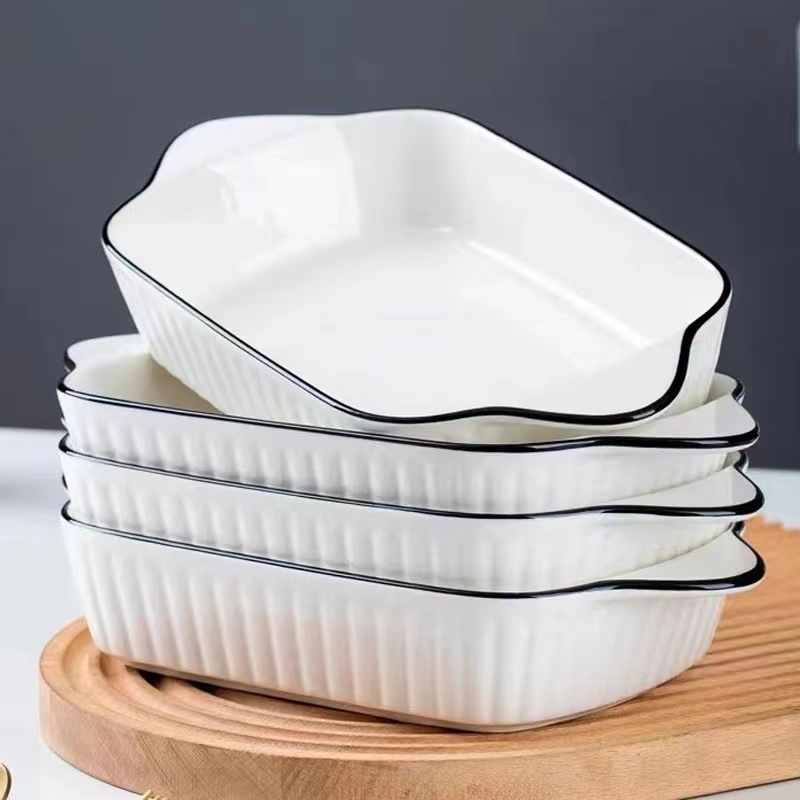 Dĩa dài sứ tròn viền đen xoài 10 sâu 27cm