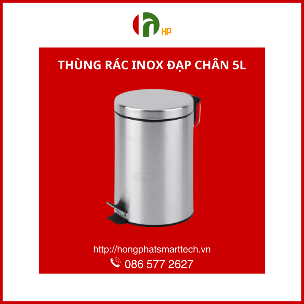 Thùng rác inox đạp chân 5L cho khách sạn, văn phòng - VHP-DM-9029-5L ...
