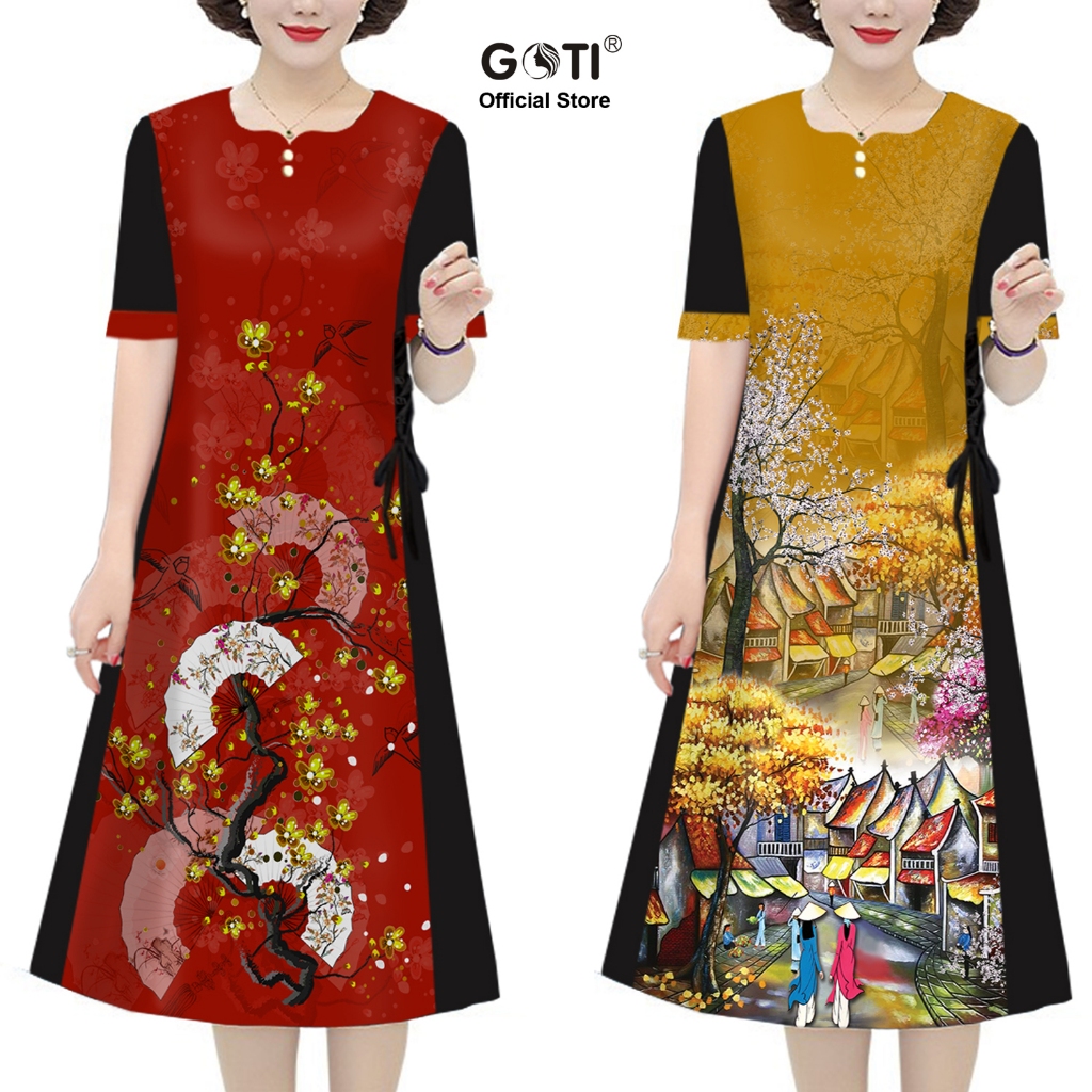GOTI Đầm Dự Tiệc Trung Niên 3336: Dáng Suông Giấu Bụng U50-U60