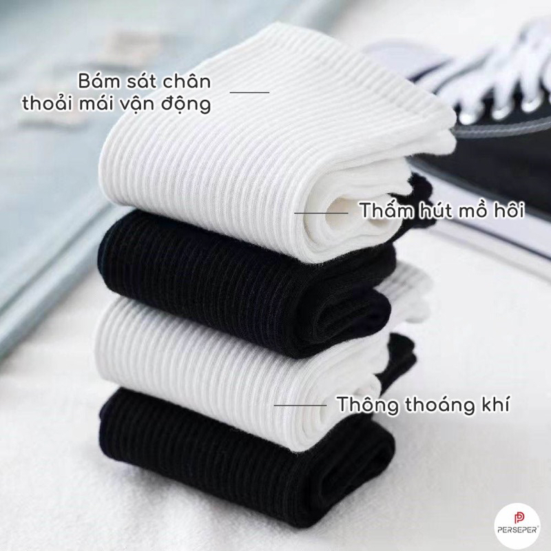 Set 5 Đôi Tất Vớ Nam Nữ Cổ Cao Cổ trung lửng ngắn chất liệu cotton
