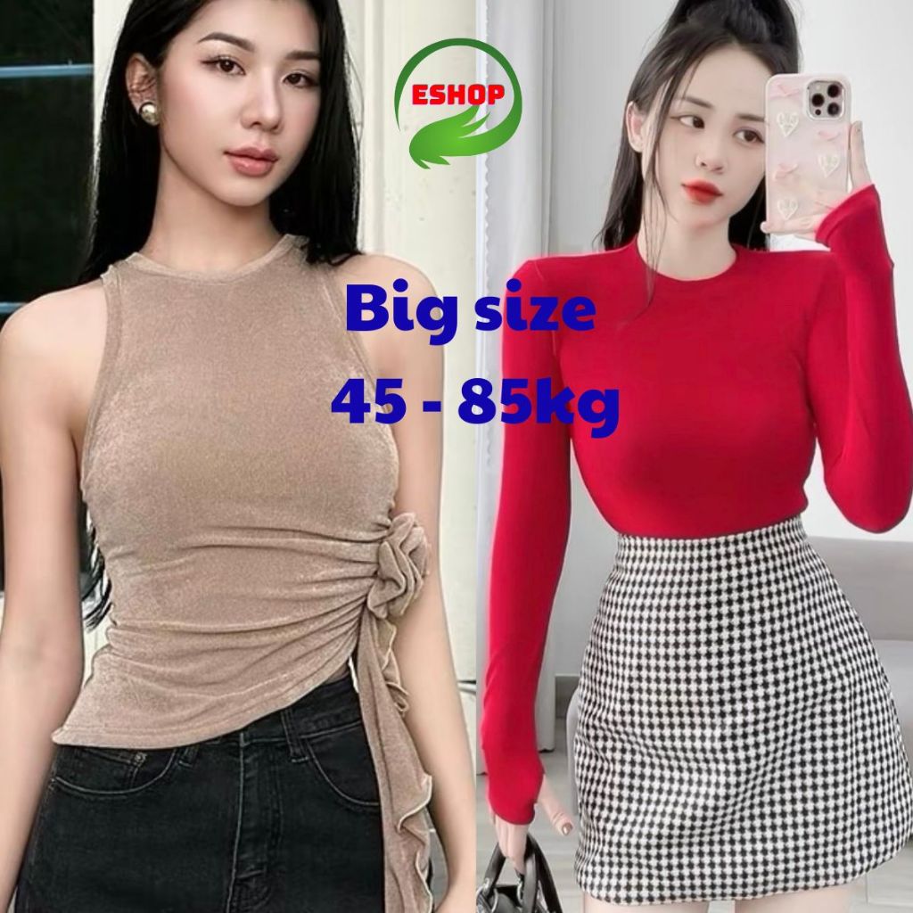 Áo Kiểu Nhũ Tay Dài Bigsize ESHOP - Áo Sát Nách Trơn Cổ Tròn Ôm Body Dễ Thương Thời Trang MS024