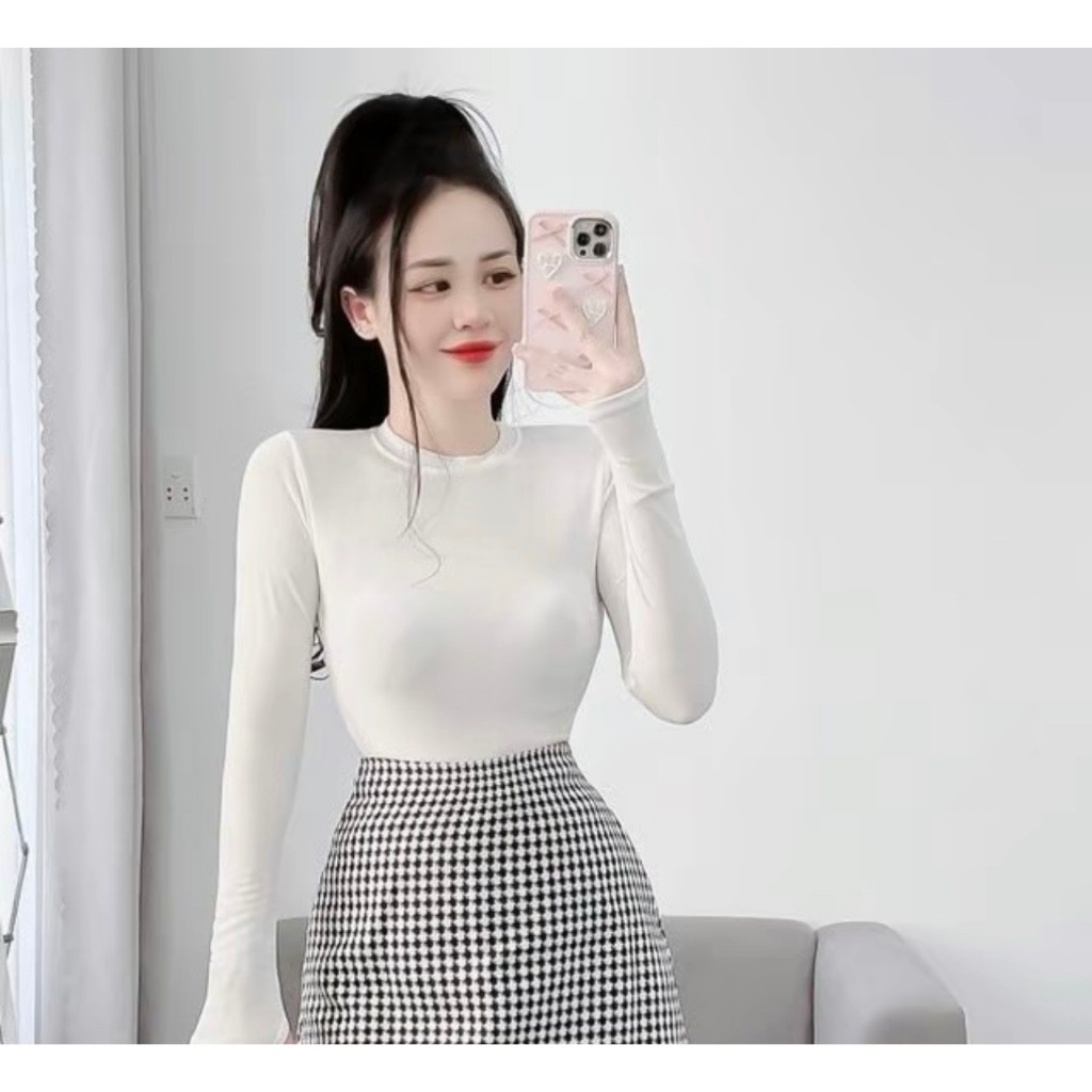 Áo Kiểu Nhũ Tay Dài Bigsize ESHOP - Áo Sát Nách Trơn Cổ Tròn Ôm Body Dễ Thương Thời Trang MS024