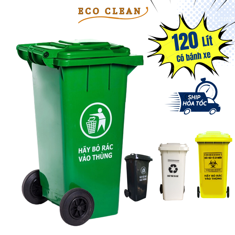 Thùng rác y tế, thùng rác công cộng có bánh xe loại 120L (4 màu xanh ...