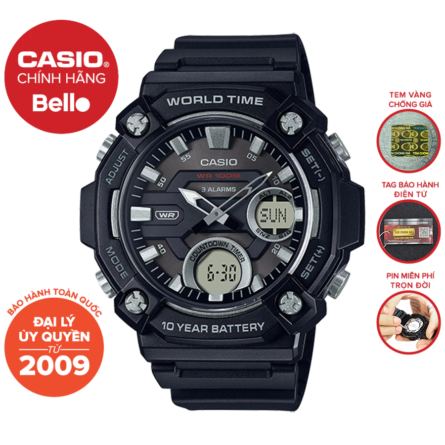 Đồng hồ Nam dây nhựa Casio AEQ-120 chính hãng chính hãng bảo hành 1 năm Pin trọn đời