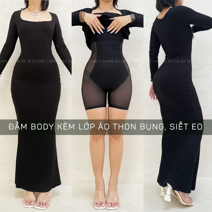 SASHA - Đầm Body Thun Gân Đuôi Cá Dài, Tay Dài - Váy Body Siết Eo Shapewear Bodydress WSTORE - Đầm Body Dự Tiệc Bigsize