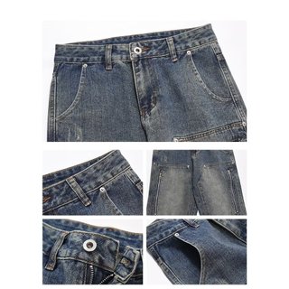 Quần Bò Jean Nam Ống Suông Rộng Phối Khóa Kép Màu Bụi Avocado, Quần dài baggy ống rộng nam nữ Retro Vintage cao cấp