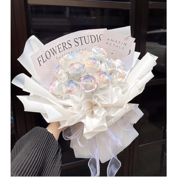 Product image Bó Hoa 18 Bông Hồng Sáp thơm Loang màu & Mix hoa khô babi làm Quà Tặng Người Yêu, Sinh Nhật, Tốt Nghiệp, Hoa ngày 8/3, 1