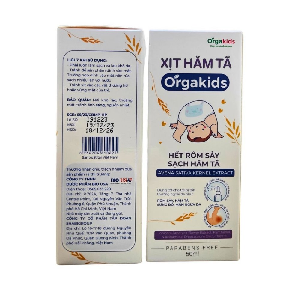 Xịt hăm tã CẬN DATE cao cấp cho bé Orgakids hết rôm sảy, sạch hăm tã, làm mềm và dưỡng ẩm cho da bé, lọ 50ml