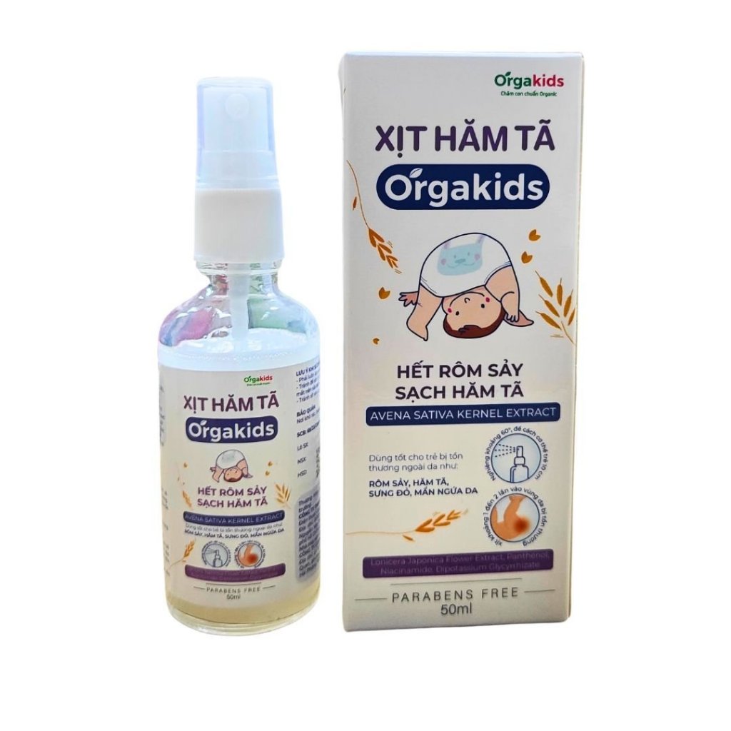 Xịt hăm tã CẬN DATE cao cấp cho bé Orgakids hết rôm sảy, sạch hăm tã, làm mềm và dưỡng ẩm cho da bé, lọ 50ml