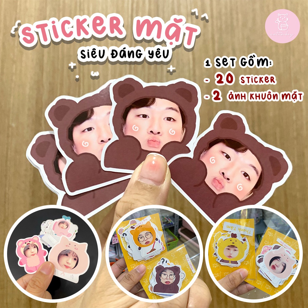 Set 20 STICKER GƯƠNG MẶT (đã cắt sẵn) cute in hình theo yêu cầu, decal ...