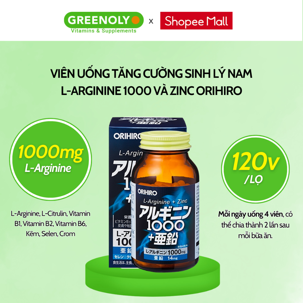 Ảnh Viên uống tăng cường sinh lý nam giới L-Arginine 1000mg và Zinc Orihiro 120 viên 2