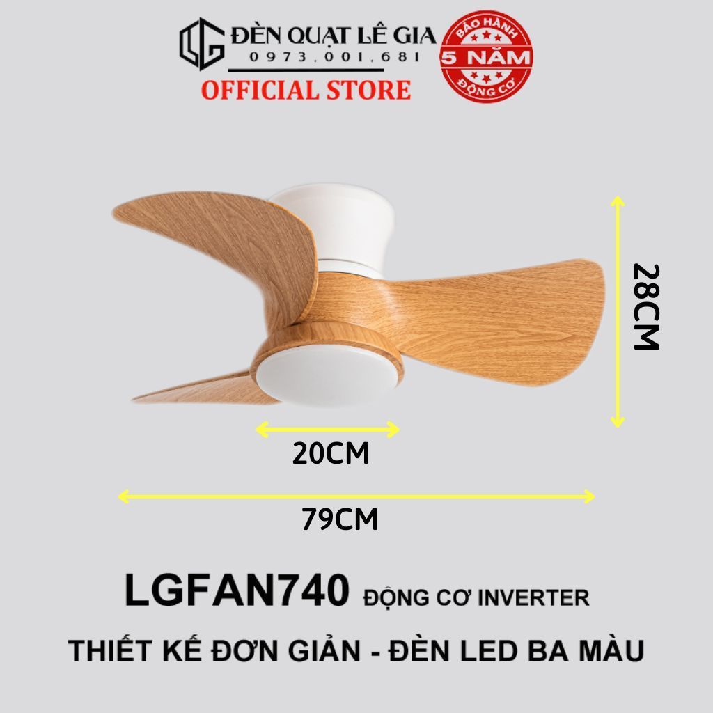 Ảnh Quạt trần chung cư mini LGFAN740 | Quạt trần cổ ngắn cho bàn ăn, phòng ngủ đẹp, nhỏ gọn 2024 1