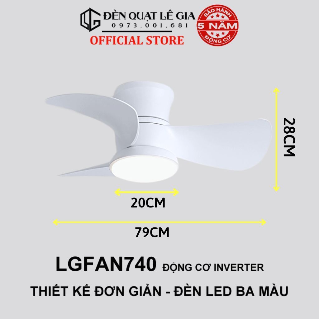 Ảnh Quạt trần chung cư mini LGFAN740 | Quạt trần cổ ngắn cho bàn ăn, phòng ngủ đẹp, nhỏ gọn 2024 2