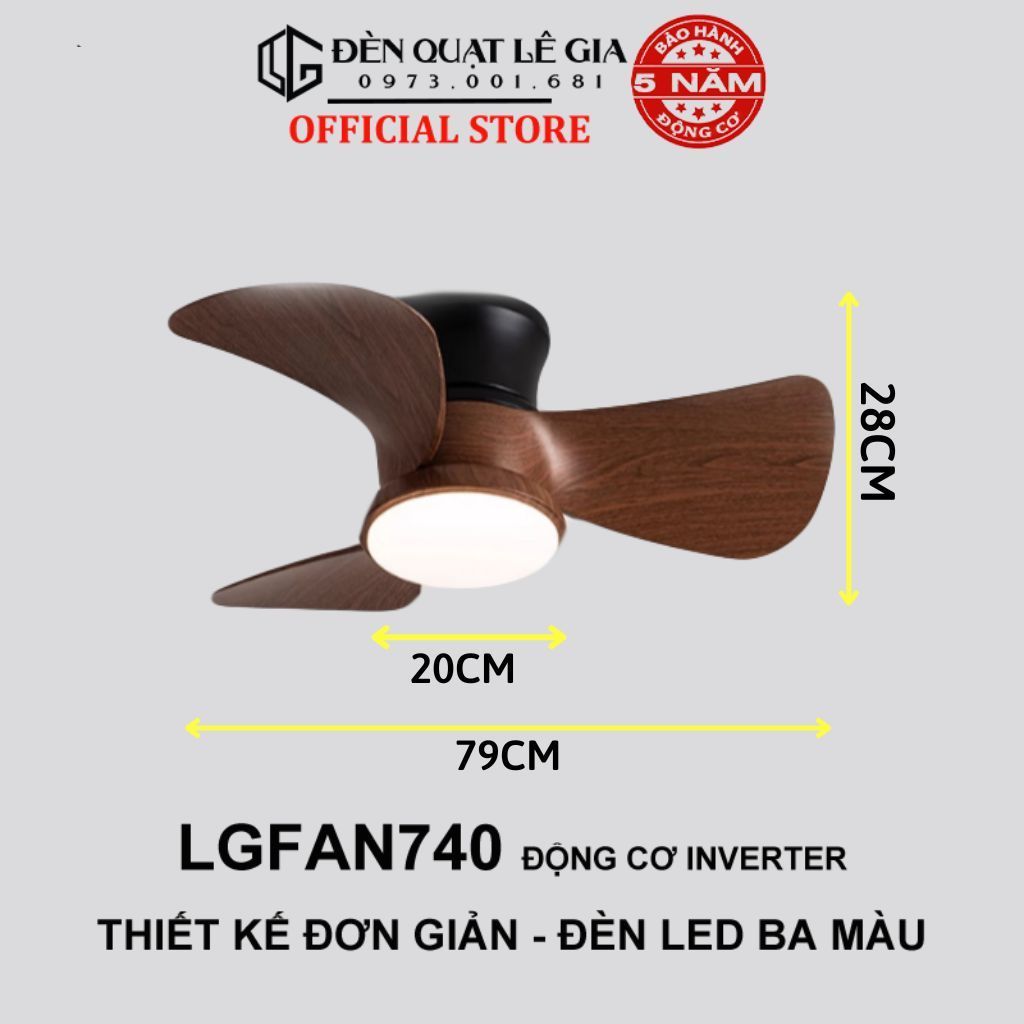 Ảnh Quạt trần chung cư mini LGFAN740 | Quạt trần cổ ngắn cho bàn ăn, phòng ngủ đẹp, nhỏ gọn 2024 3