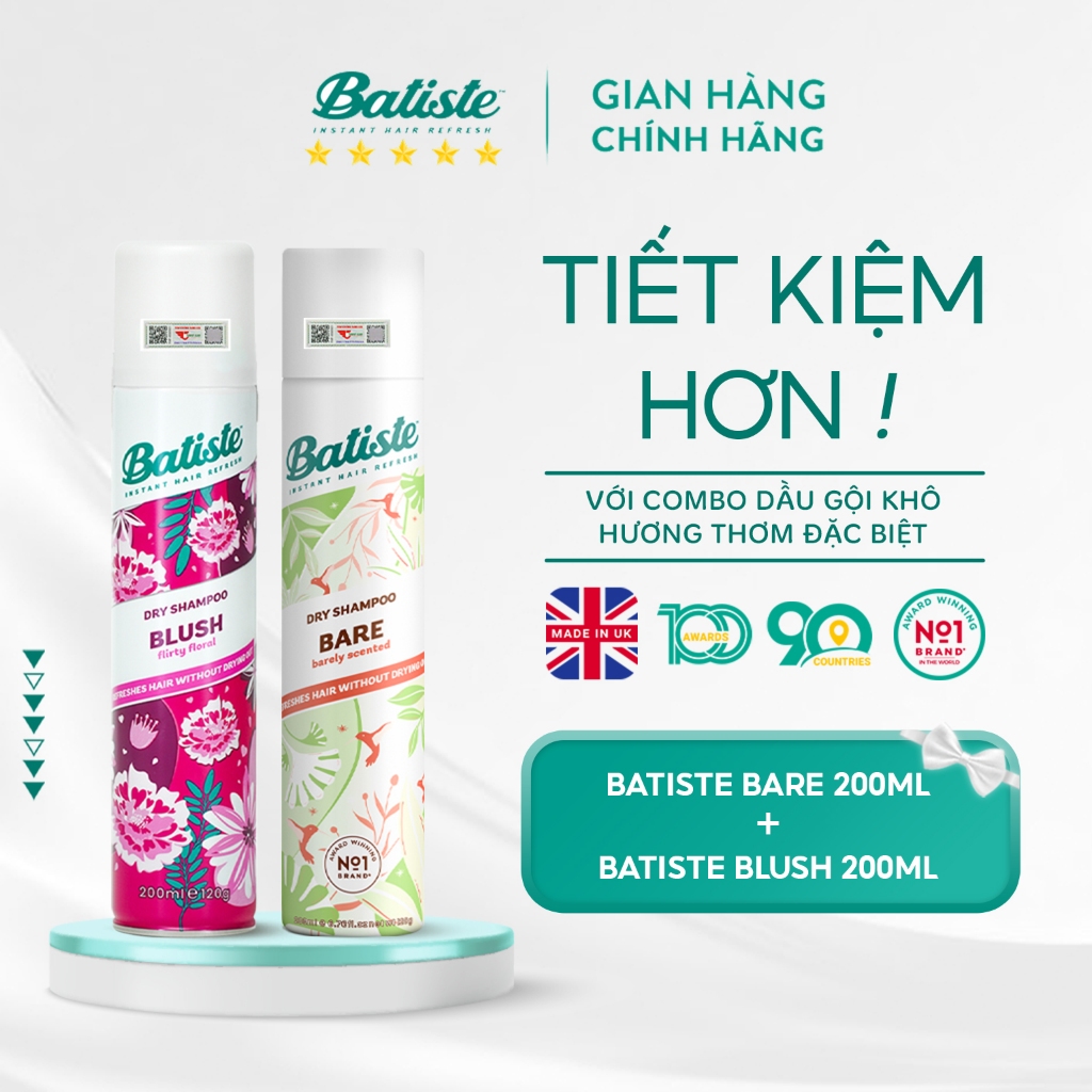 Ảnh Combo 2 Chai Dầu Gội Khô Batiste Số 1 UK Dầu gội khô Cho Tóc Hết Bết, Bồng Bềnh Hương Thơm Mát Dịu (bare + blush 200ml) 2
