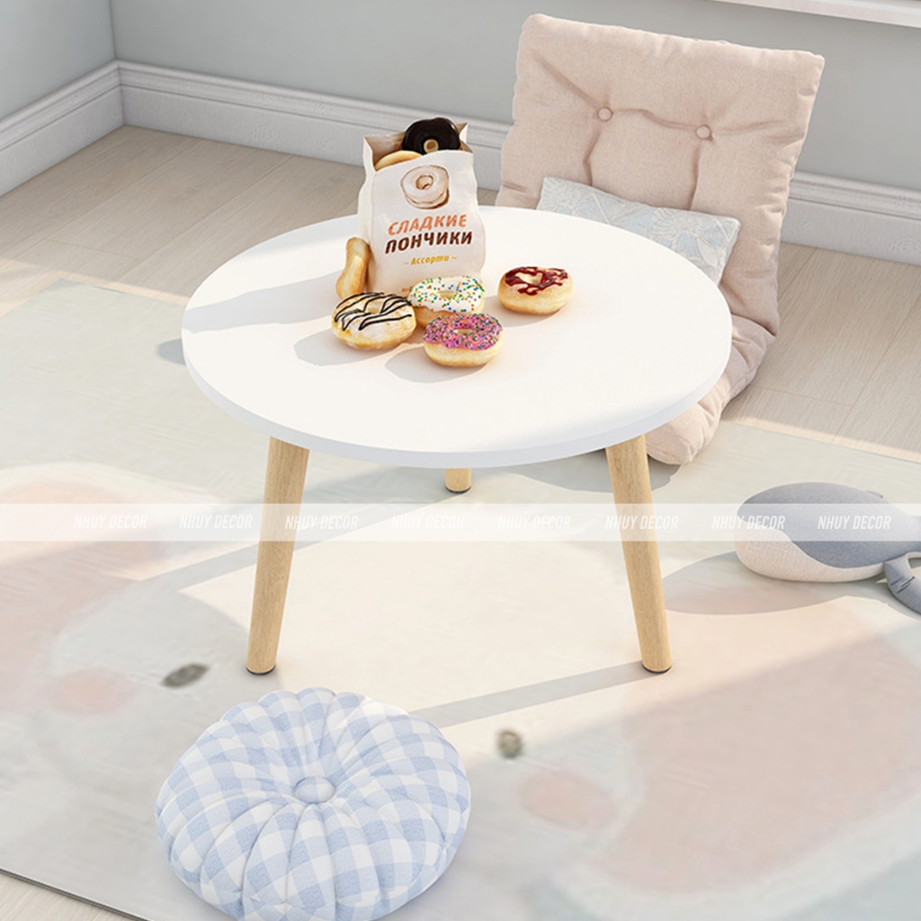 Bàn trà sofa tròn ngồi bệt mini 40cm phong cách vintage dùng làm bàn decor phòng ngủ siêu xinh