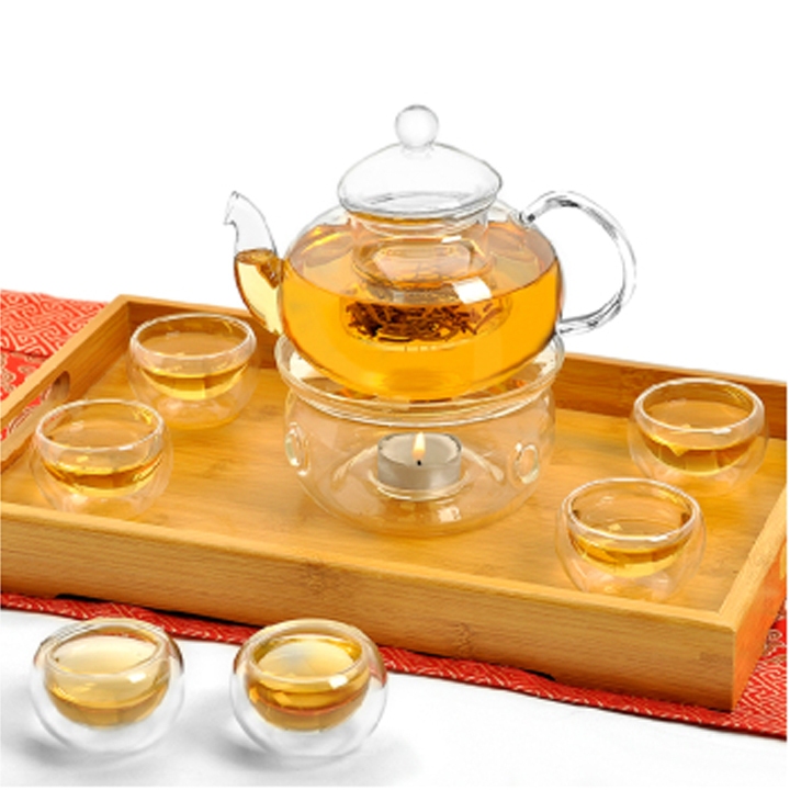 Bộ ấm trà thủy tinh Bộ ấm trà tết bình trà hoa cúc thủy tinh 6 Chén ...