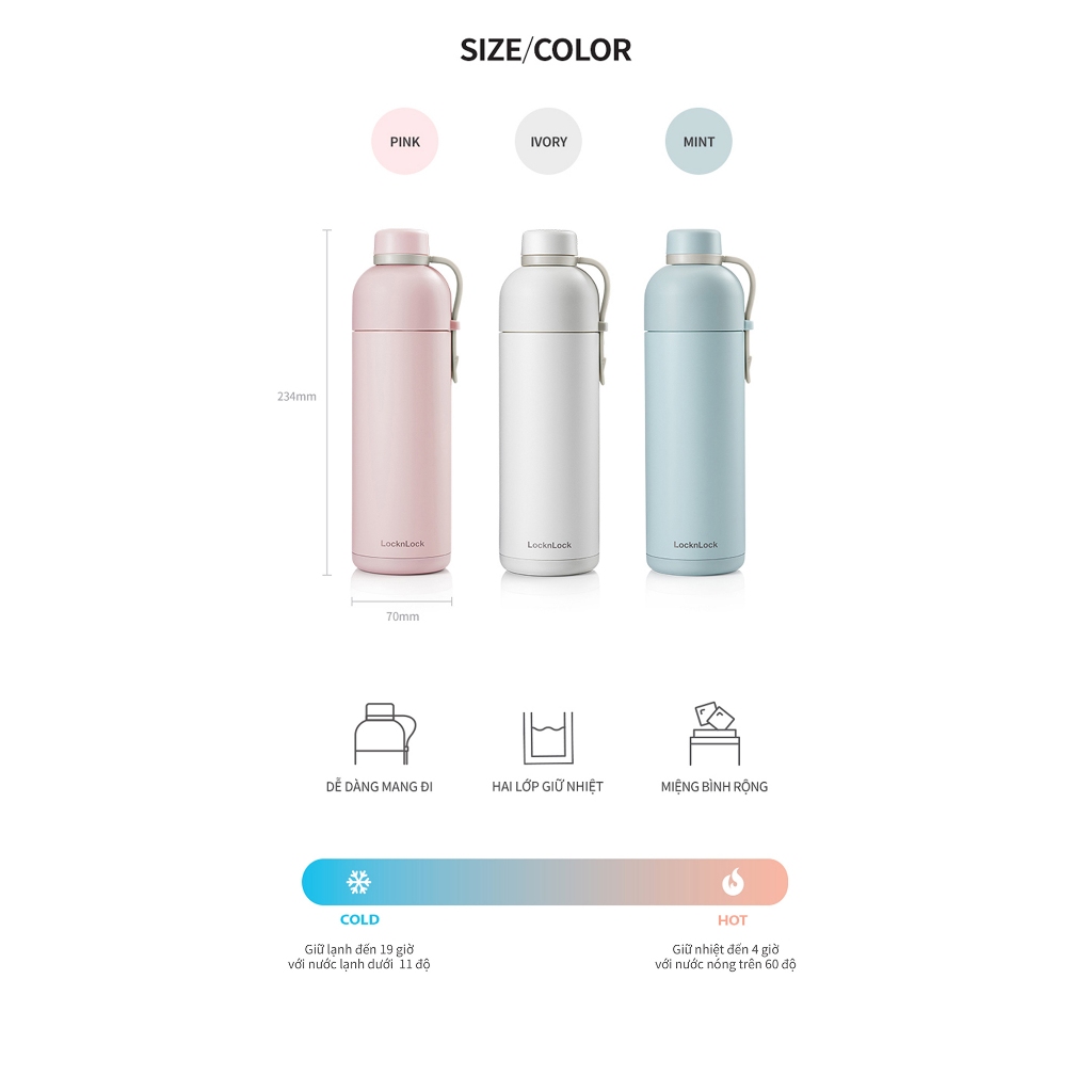 Ảnh Bình giữ nhiệt LocknLock Belt Bottle LHC4267 490ml 3 Màu có quai xách, thép không rỉ SUS304 - K-MALL 3
