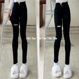 Quần jeans ôm đen Yến Tee, chất jeans cotton mềm ,co dãn tốt #8800