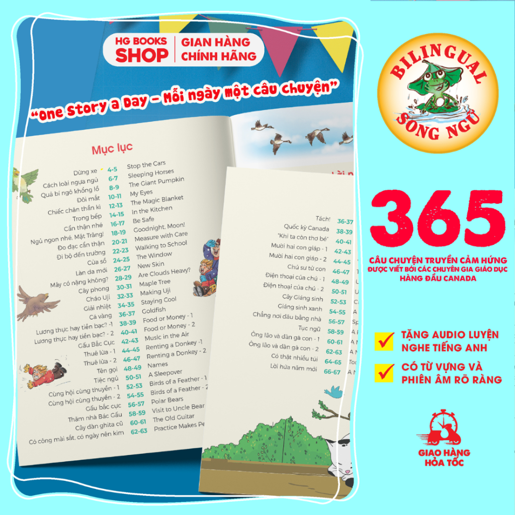 Ảnh Sách song ngữ One Story A Day 365 câu chuyện phát triển IQ, EQ cho bé tặng kèm file nghe 3