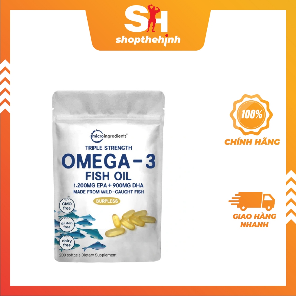 Viên Dầu Cá Micro Ingredients Omega 3 Hỗ Trợ Hệ Tim Mạch, Trí Não