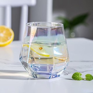 Cốc thủy tinh viền vàng vân họa tiết mặt trời, Ly thủy tinh họa tiết Vintage