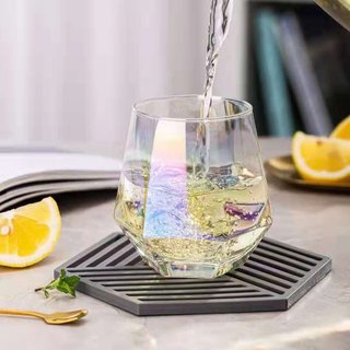 Cốc thủy tinh viền vàng vân họa tiết mặt trời, Ly thủy tinh họa tiết Vintage
