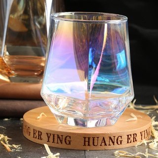 Cốc thủy tinh viền vàng vân họa tiết mặt trời, Ly thủy tinh họa tiết Vintage