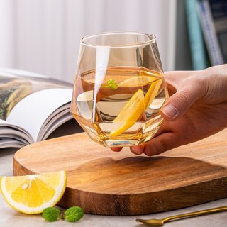 Cốc thủy tinh viền vàng vân họa tiết mặt trời, Ly thủy tinh họa tiết Vintage