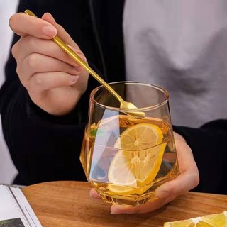 Cốc thủy tinh viền vàng vân họa tiết mặt trời, Ly thủy tinh họa tiết Vintage