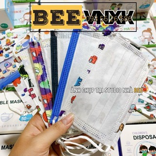 Hộp 50 khẩu trang trẻ em Among US kháng khuẩn 3 lớp, mix hoạ tiết mới nhất 2024 - BEE VNXK