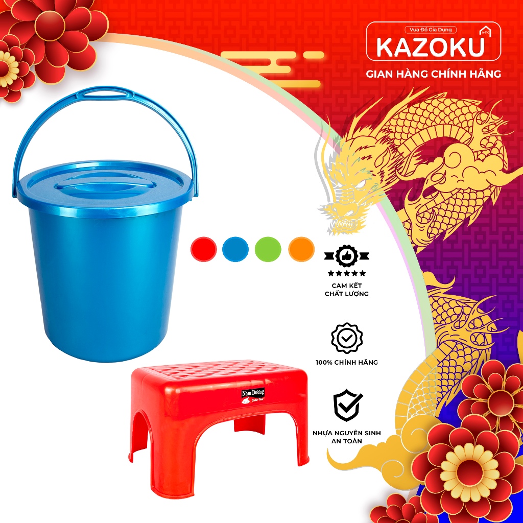 Combo Ghế Nhựa Nhí/ Ghế Nhựa Mini + Xô Nước 10L/12L/14L Nam Dương - Vua Đồ Gia Dụng Kazoku [CBGX]